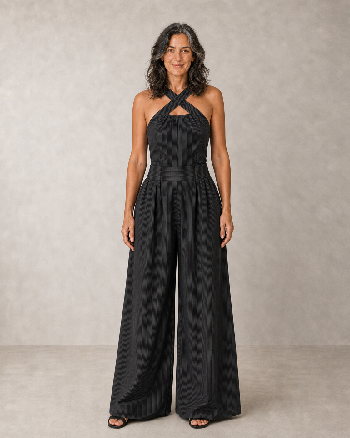 Bianca – Grey Wrap Neck Jumpsuit with a Sophisticated Silhouette