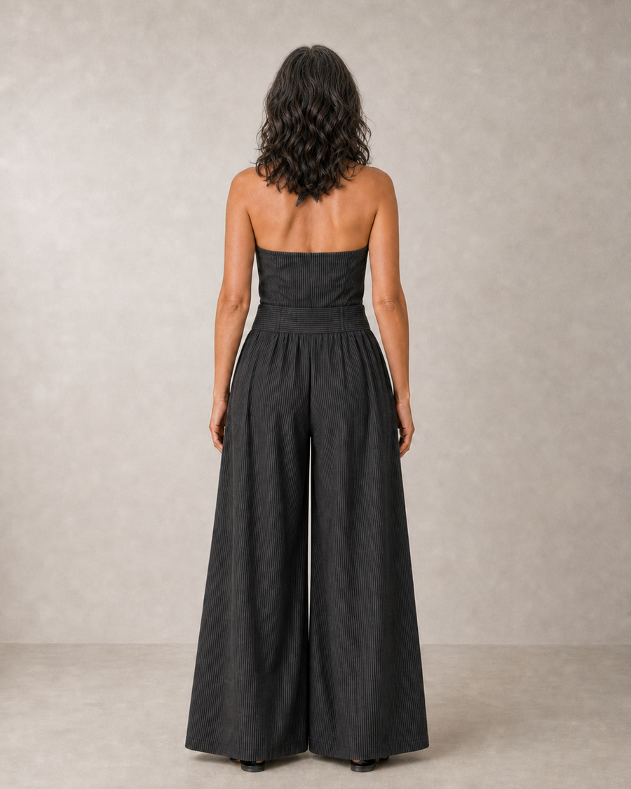 Bianca – Grey Wrap Neck Jumpsuit with a Sophisticated Silhouette