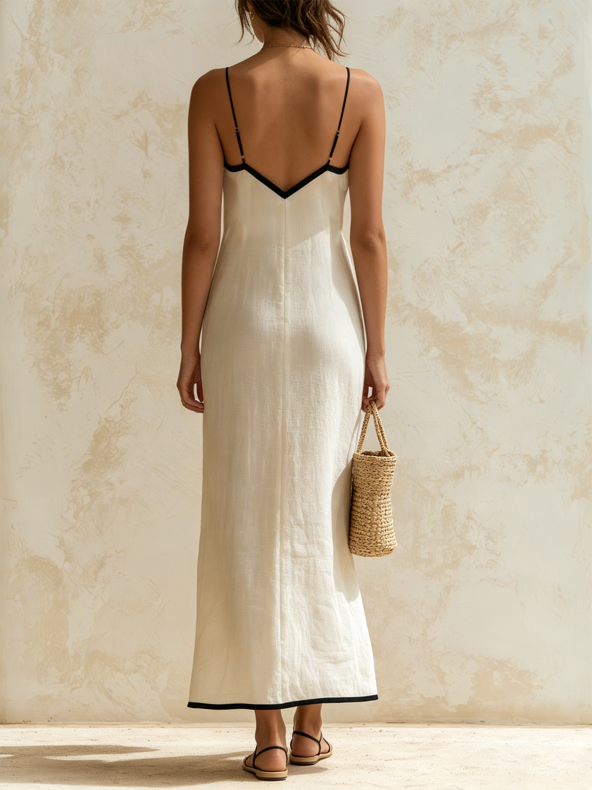 Inma | Chevron Contrast-Trim Slip Maxi Dress