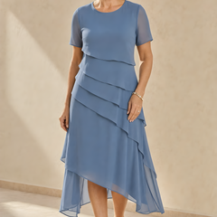Carol | Tiered Chiffon Midi Dress – Blue (detail)