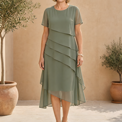Carol | Tiered Chiffon Midi Dress – Green