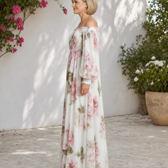 Pivoine | Off-Shoulder Floral Maxi Dress – White (side)