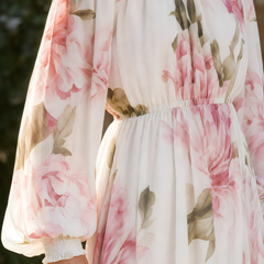 Pivoine | Off-Shoulder Floral Maxi Dress – White (detail)