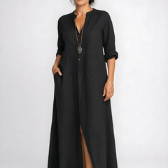 Willow | Button-Down Maxi Dress – Black (detail)