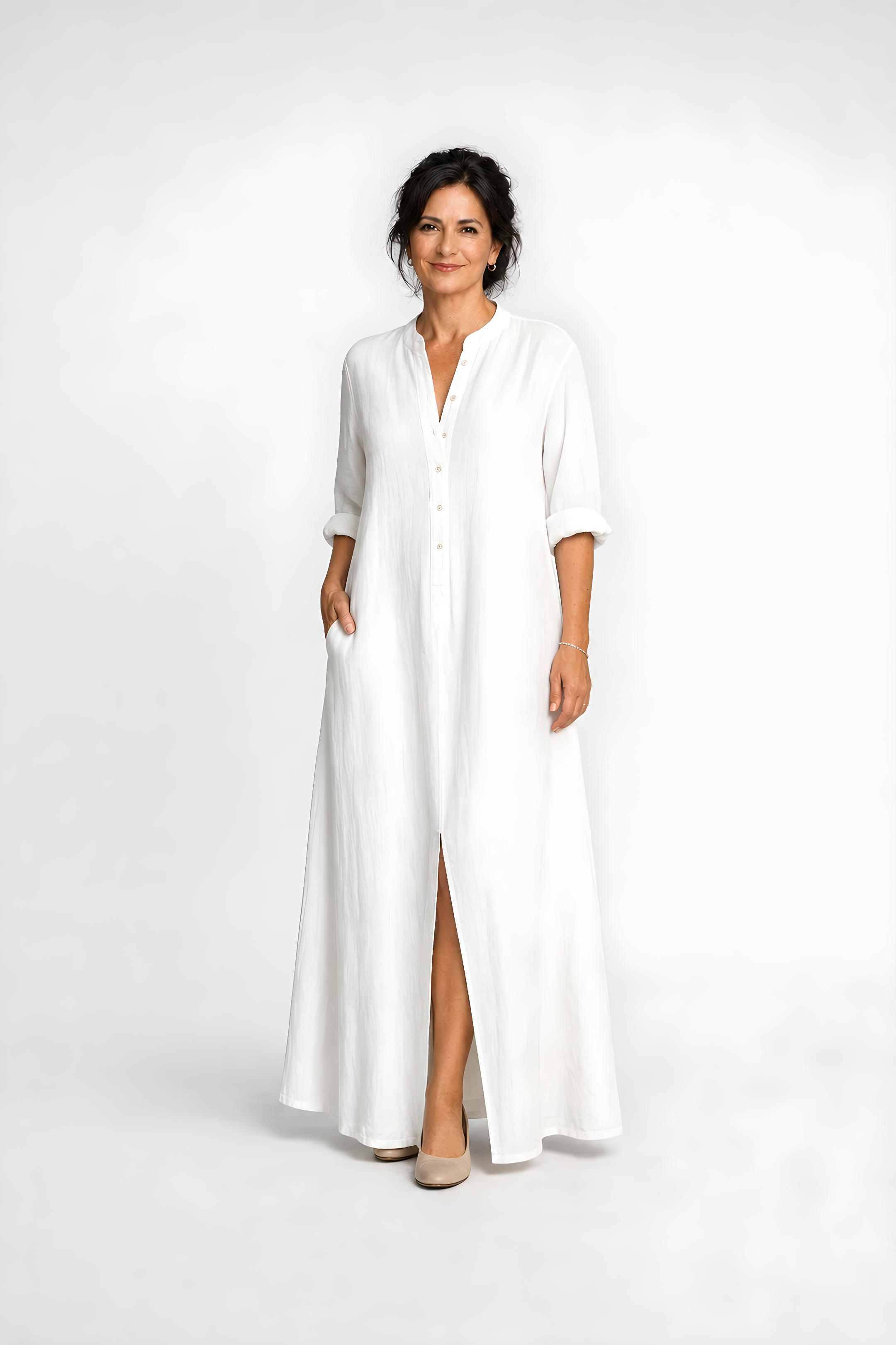 Willow | Button-Down Maxi Dress – White