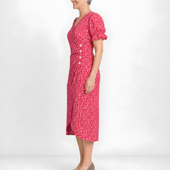 Carmen | Floral Wrap Midi Dress – Red (side)