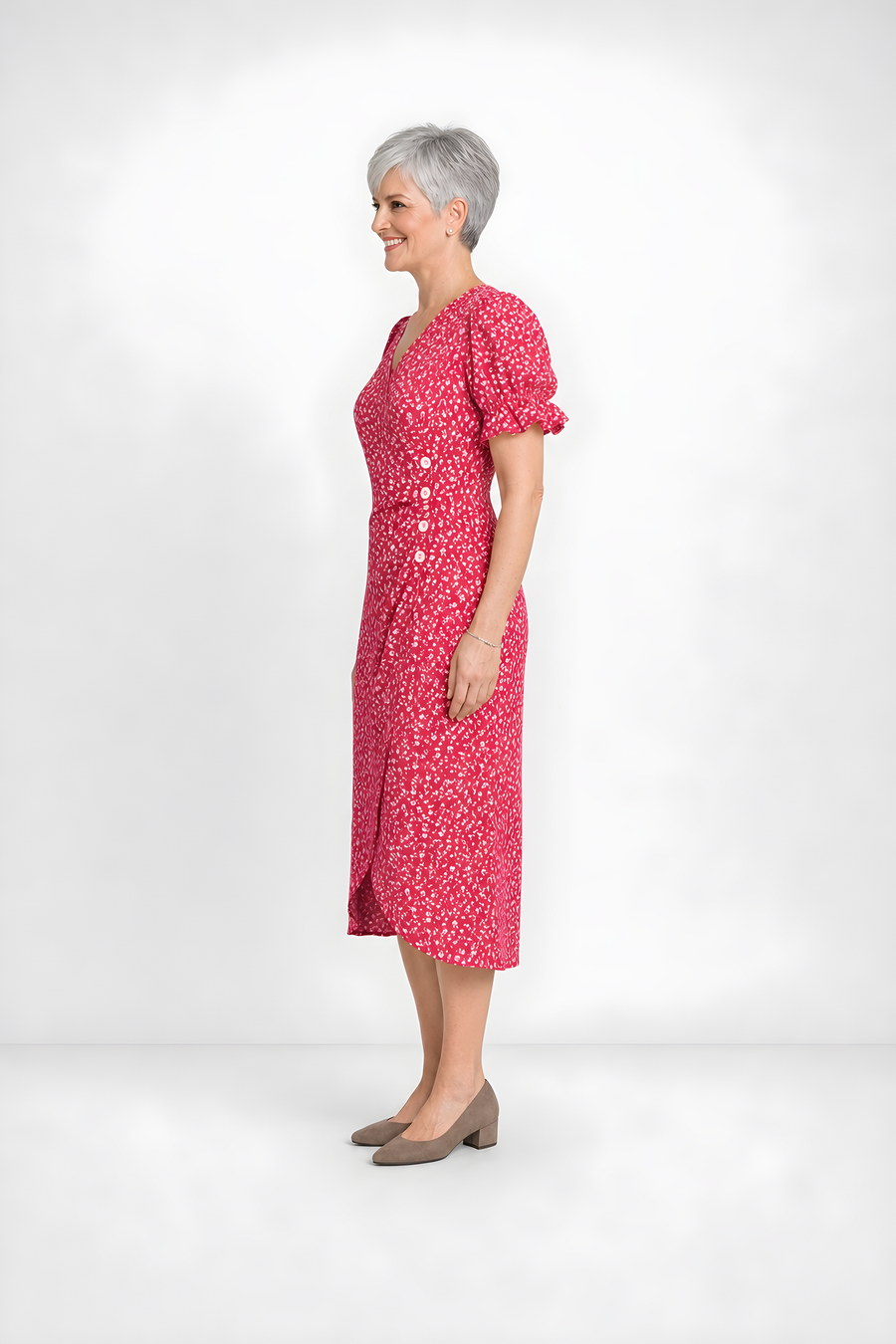 Carmen | Floral Wrap Midi Dress – Red (side)