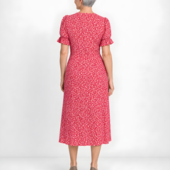 Carmen | Floral Wrap Midi Dress – Red (back)