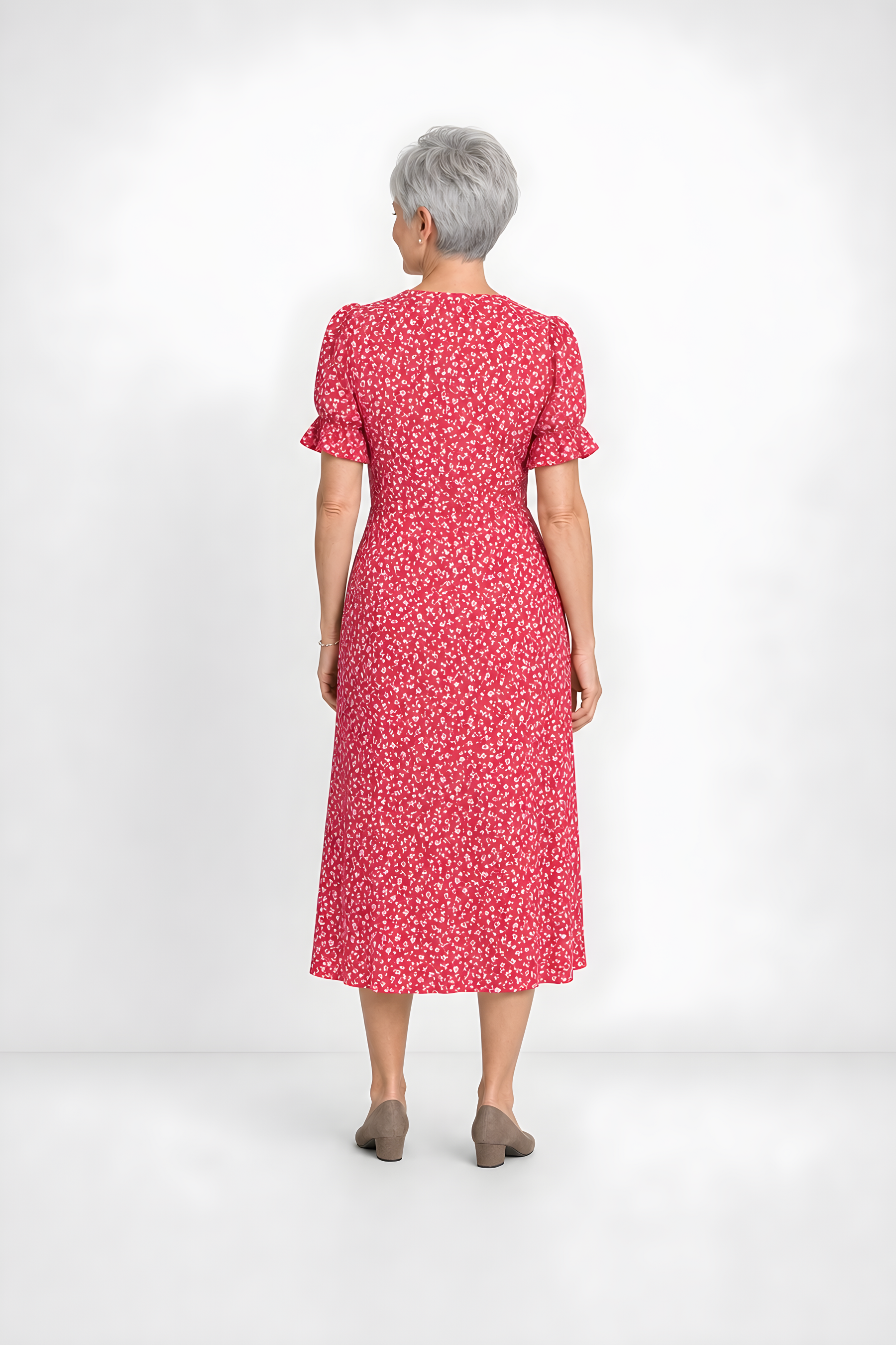 Carmen | Floral Wrap Midi Dress – Red (back)