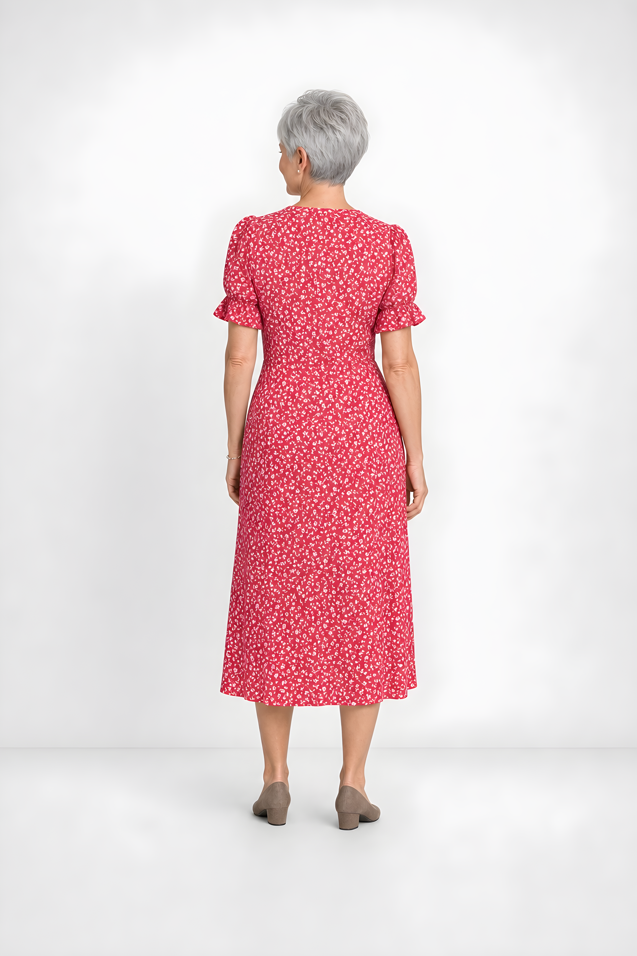 Carmen | Floral Wrap Midi Dress – Red (back)