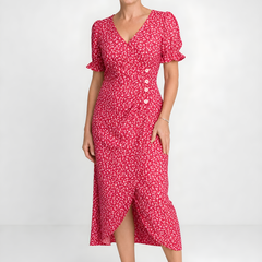 Carmen | Floral Wrap Midi Dress – Red (detail)