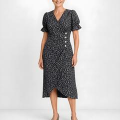 Carmen | Floral Wrap Midi Dress – Black