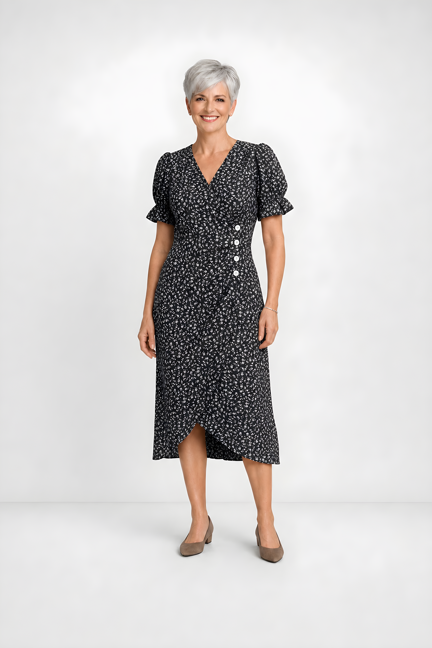 Carmen | Floral Wrap Midi Dress – Black