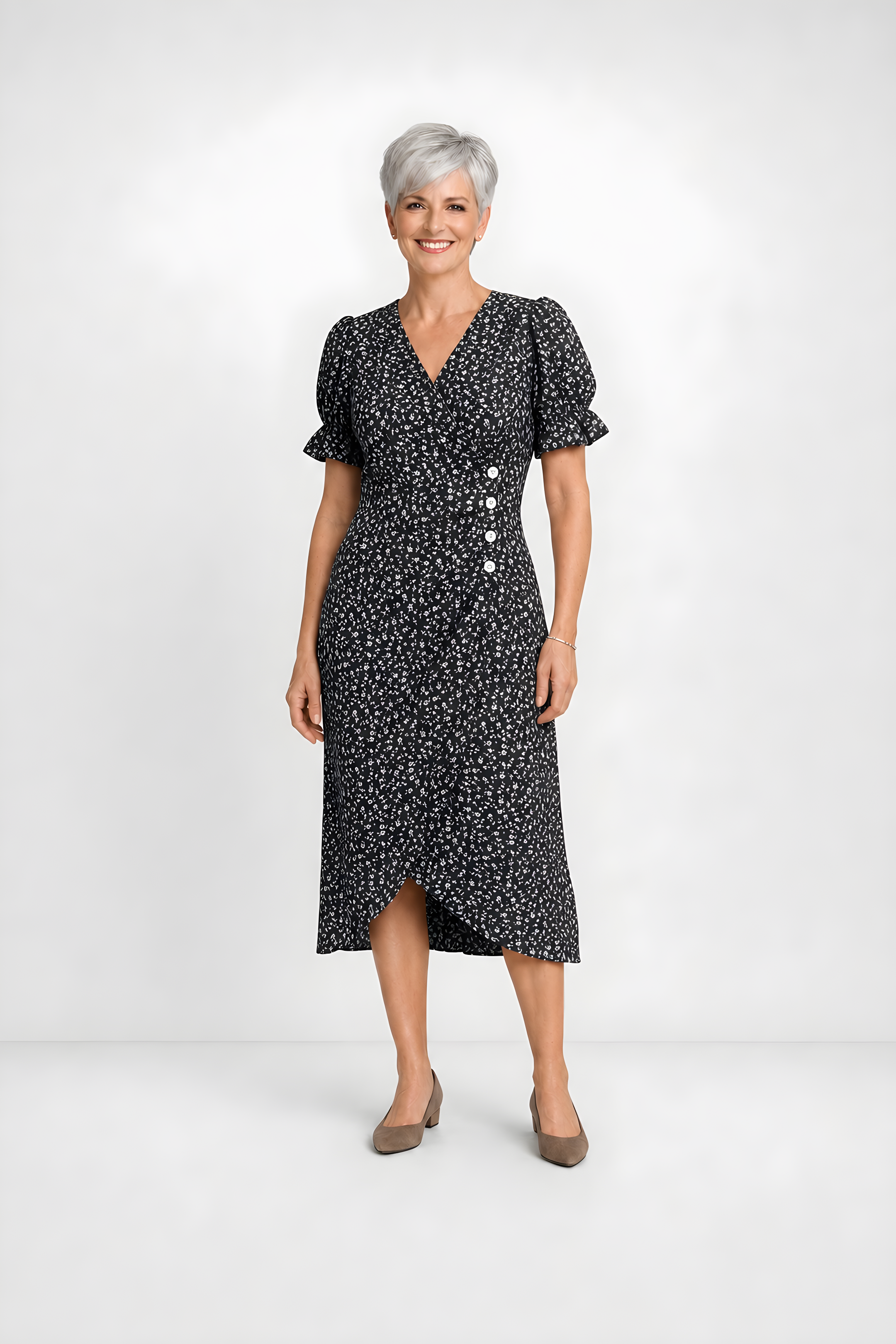Carmen | Floral Wrap Midi Dress – Black
