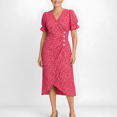 Carmen | Floral Wrap Midi Dress – Fuchsia