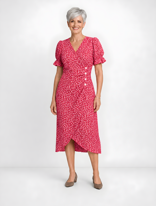 Carmen | Floral Wrap Midi Dress – Fuchsia
