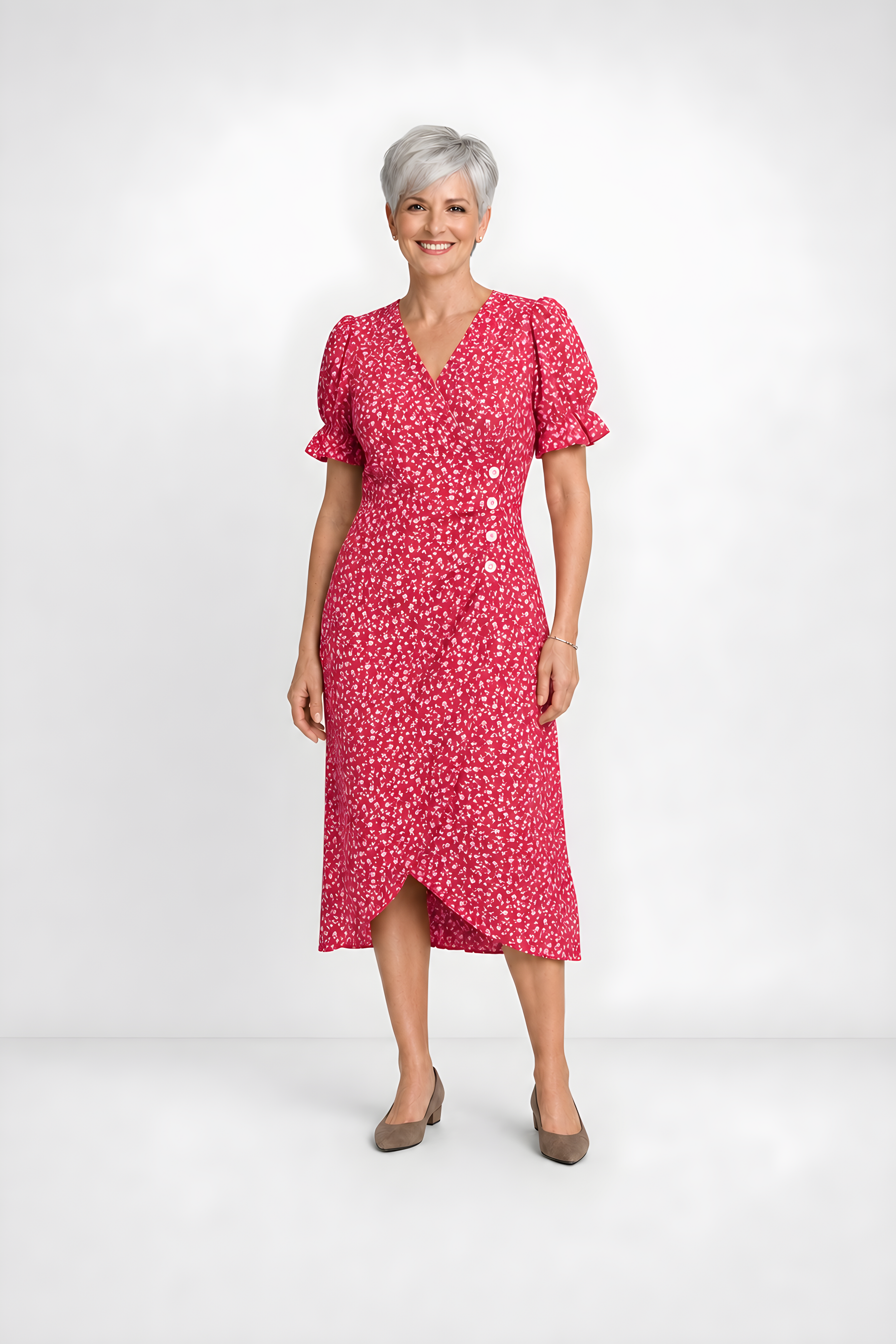 Carmen | Floral Wrap Midi Dress – Fuchsia