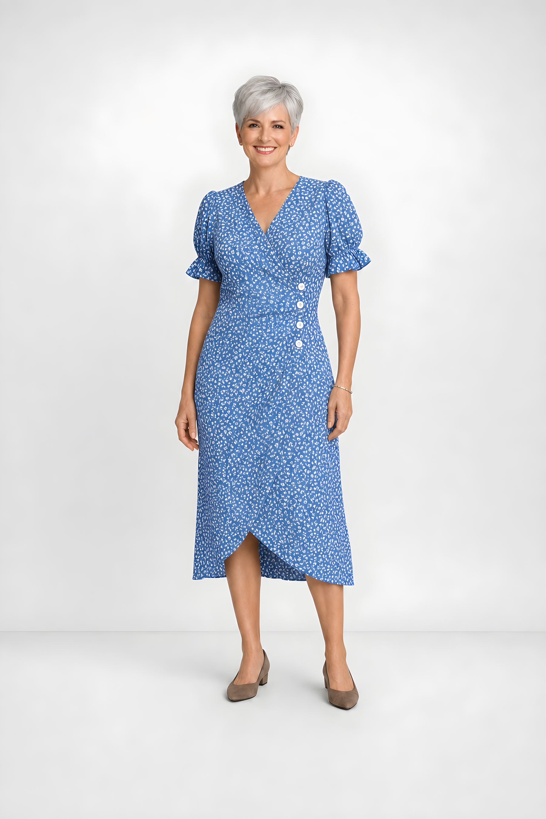 Carmen | Floral Wrap Midi Dress – Blue