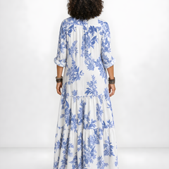 Fern | Blue Floral Button-Down Maxi Dress – Blue and White (back)