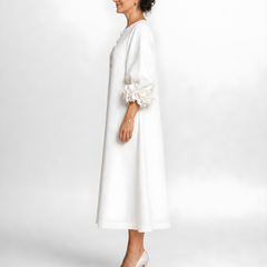 Candela | Floral Button Midi Dress – White (side)