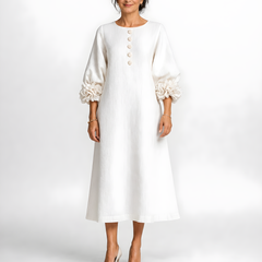 Candela | Floral Button Midi Dress – White (front)