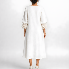 Candela | Floral Button Midi Dress – White (back)