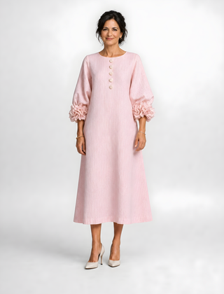 Candela | Floral Button Midi Dress – Pink