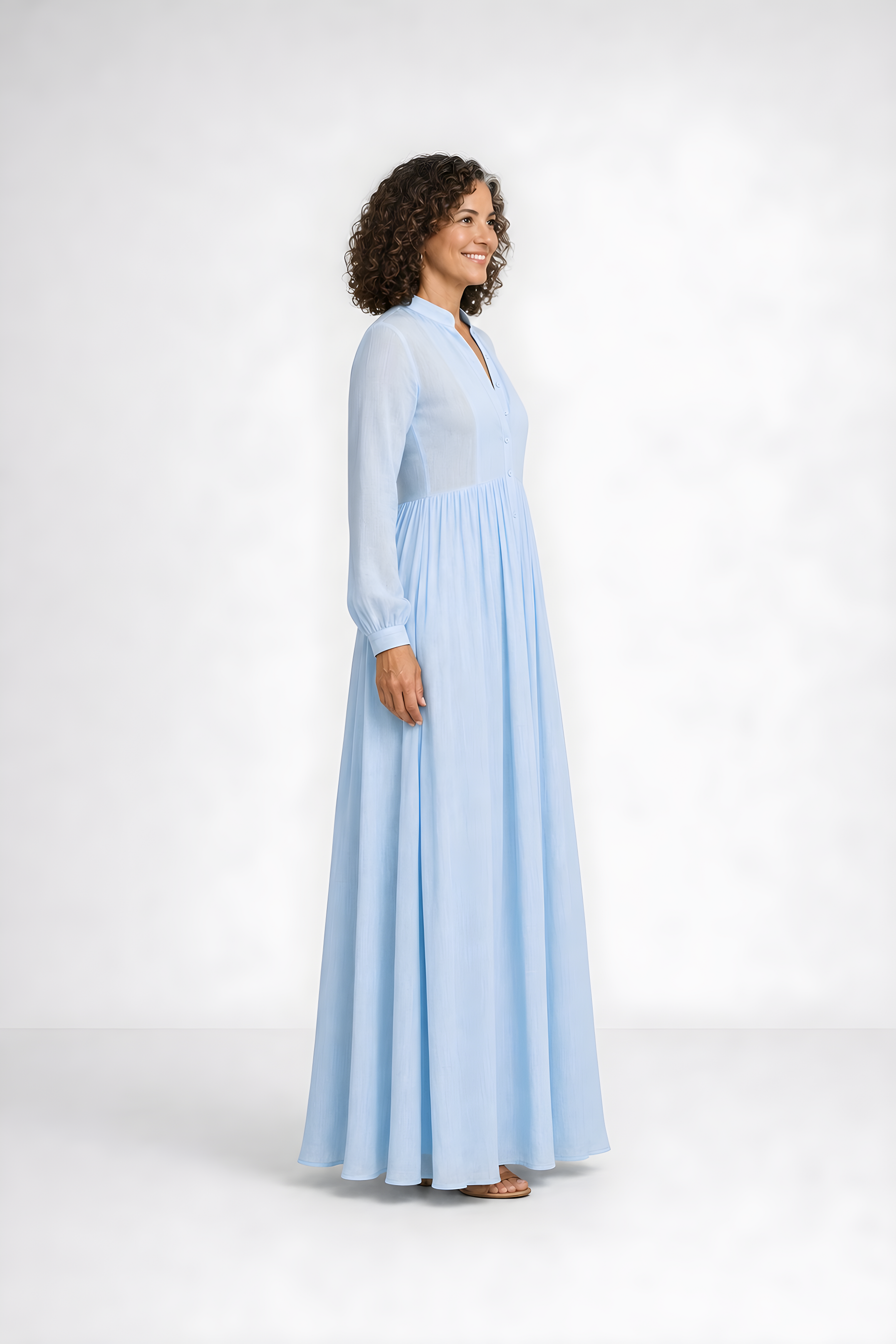 Elowira | Flowing Button-Down Maxi Dress – Light Blue (side)