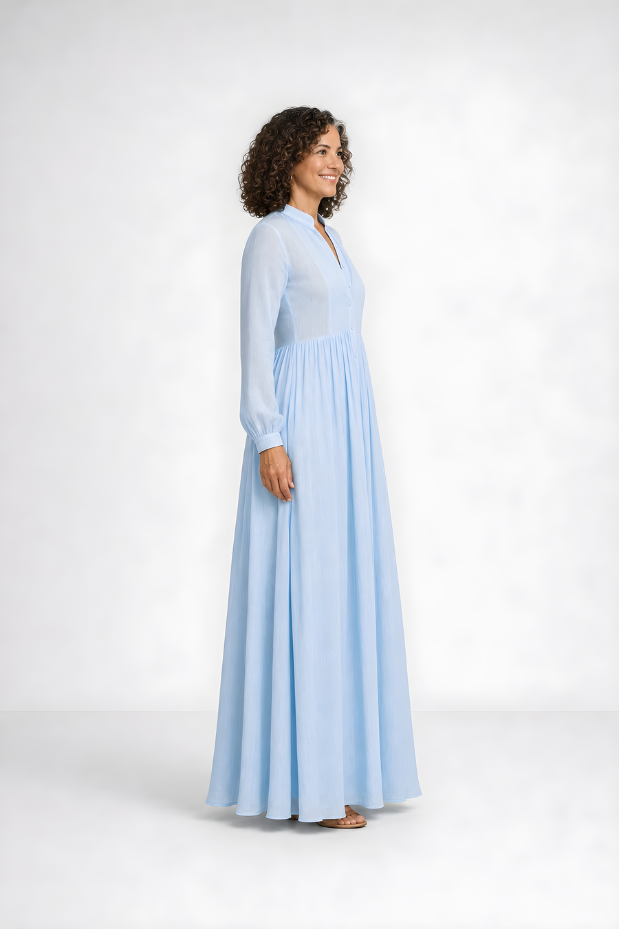 Elowira | Flowing Button-Down Maxi Dress – Light Blue (side)