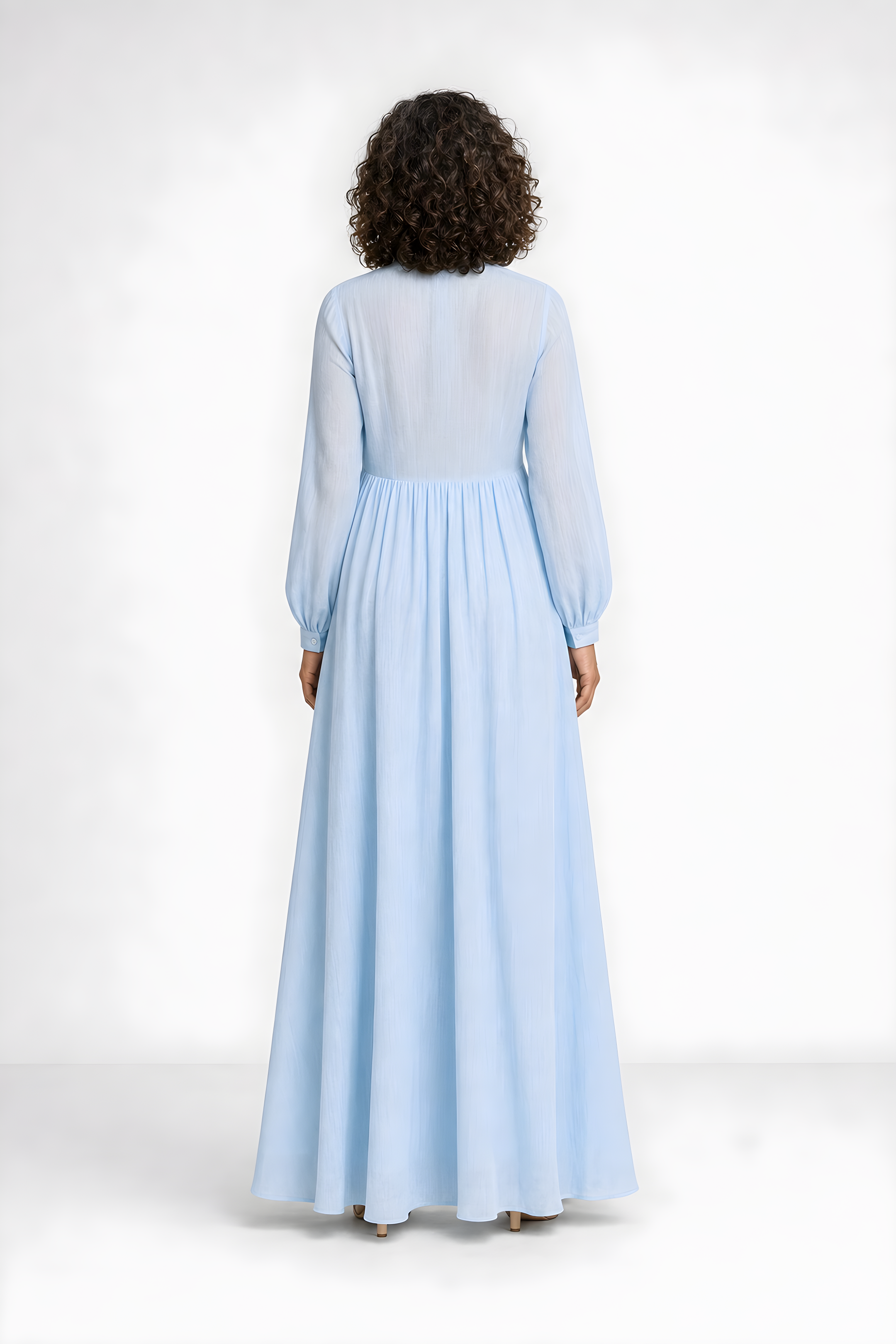 Elowira | Flowing Button-Down Maxi Dress – Light Blue (back)