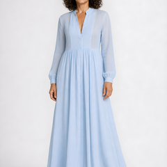 Elowira | Flowing Button-Down Maxi Dress – Light Blue (detail)