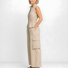Ursula | Utility Zip Jumpsuit – Beige (side)