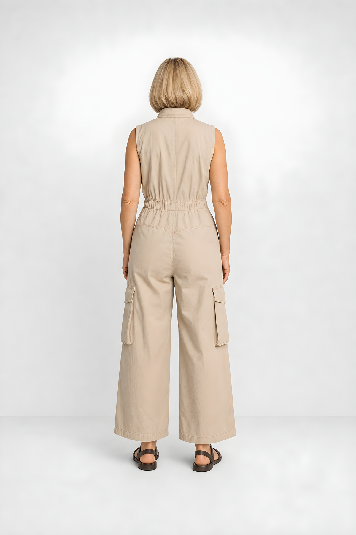 Ursula | Utility Zip Jumpsuit – Beige (back)