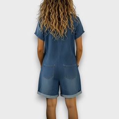 Joan | Denim-Look Cropped Dungarees