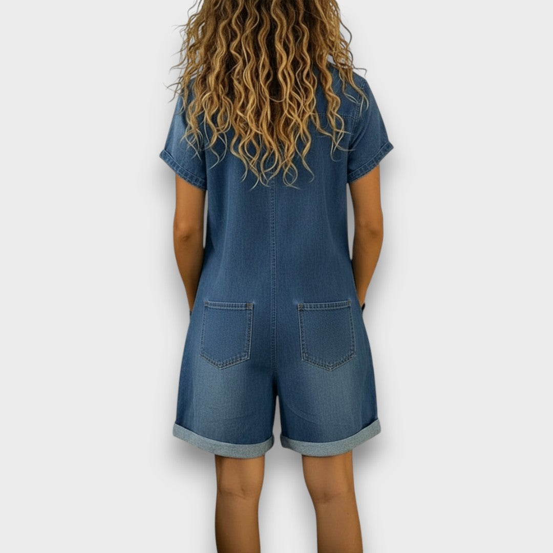 Joan | Denim-Look Cropped Dungarees