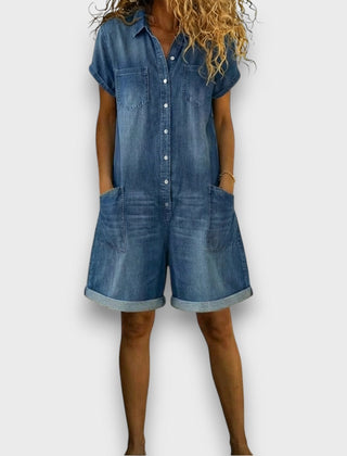 Joan | Denim-Look Cropped Dungarees