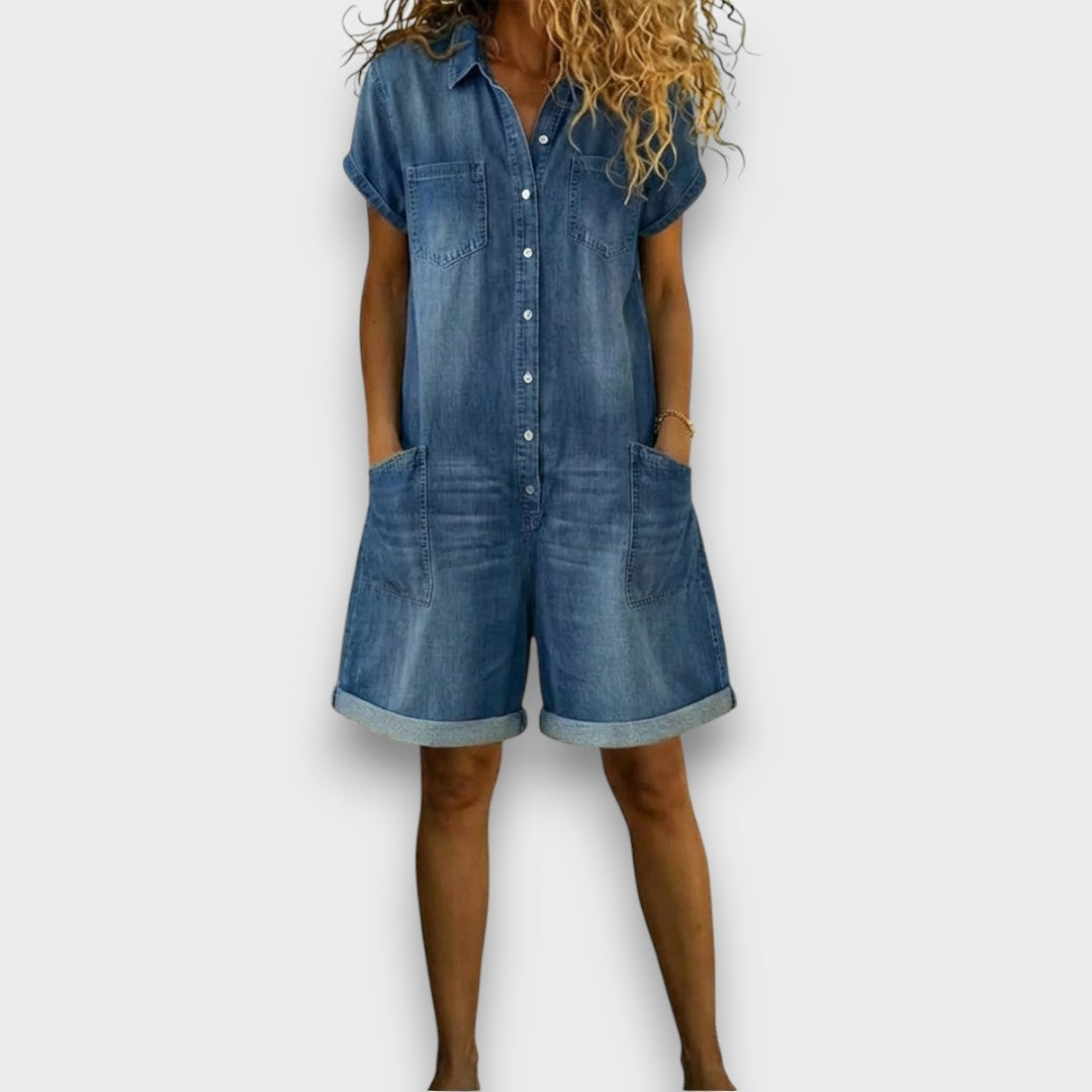 Joan | Denim-Look Cropped Dungarees