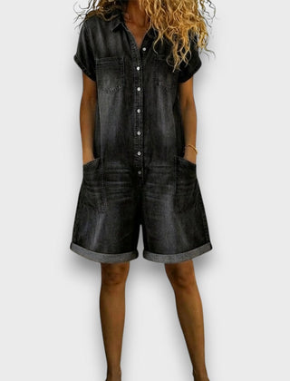 Joan | Denim-Look Cropped Dungarees