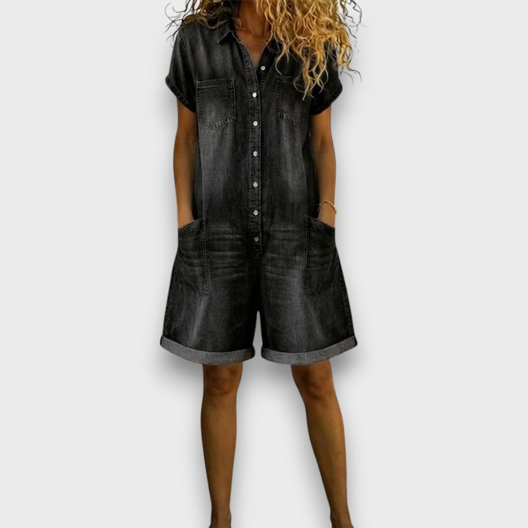Joan | Denim-Look Cropped Dungarees