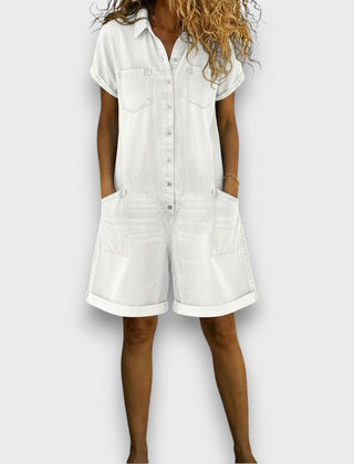 Joan | Denim-Look Cropped Dungarees