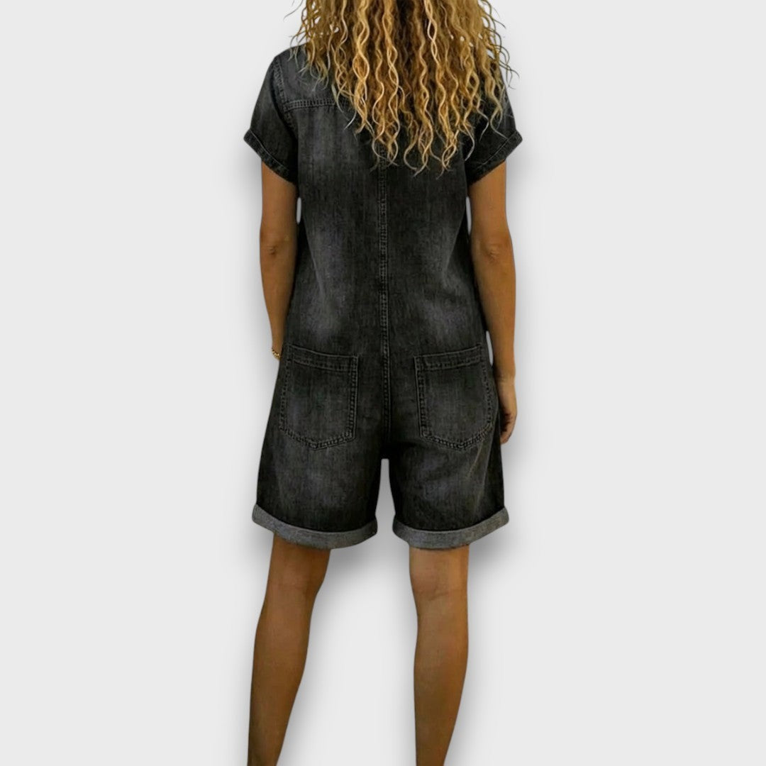 Joan | Denim-Look Cropped Dungarees