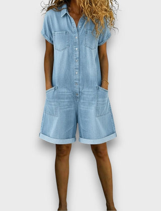 Joan | Denim-Look Cropped Dungarees