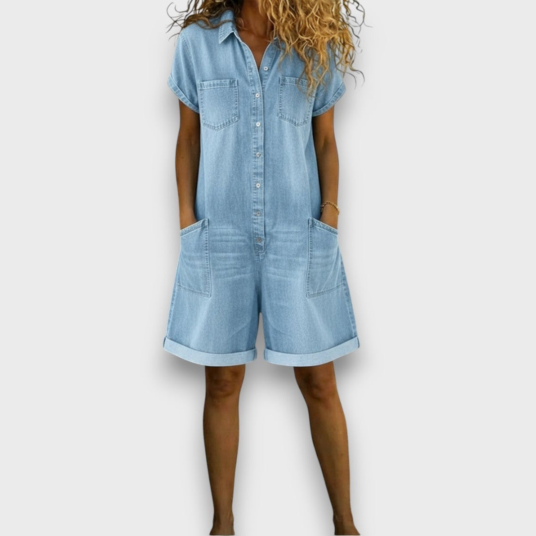 Joan | Denim-Look Cropped Dungarees