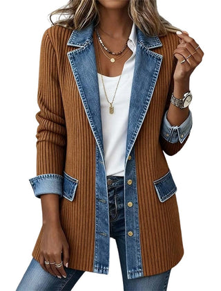 Imogen | Denim Coat with Ribbed Inserts