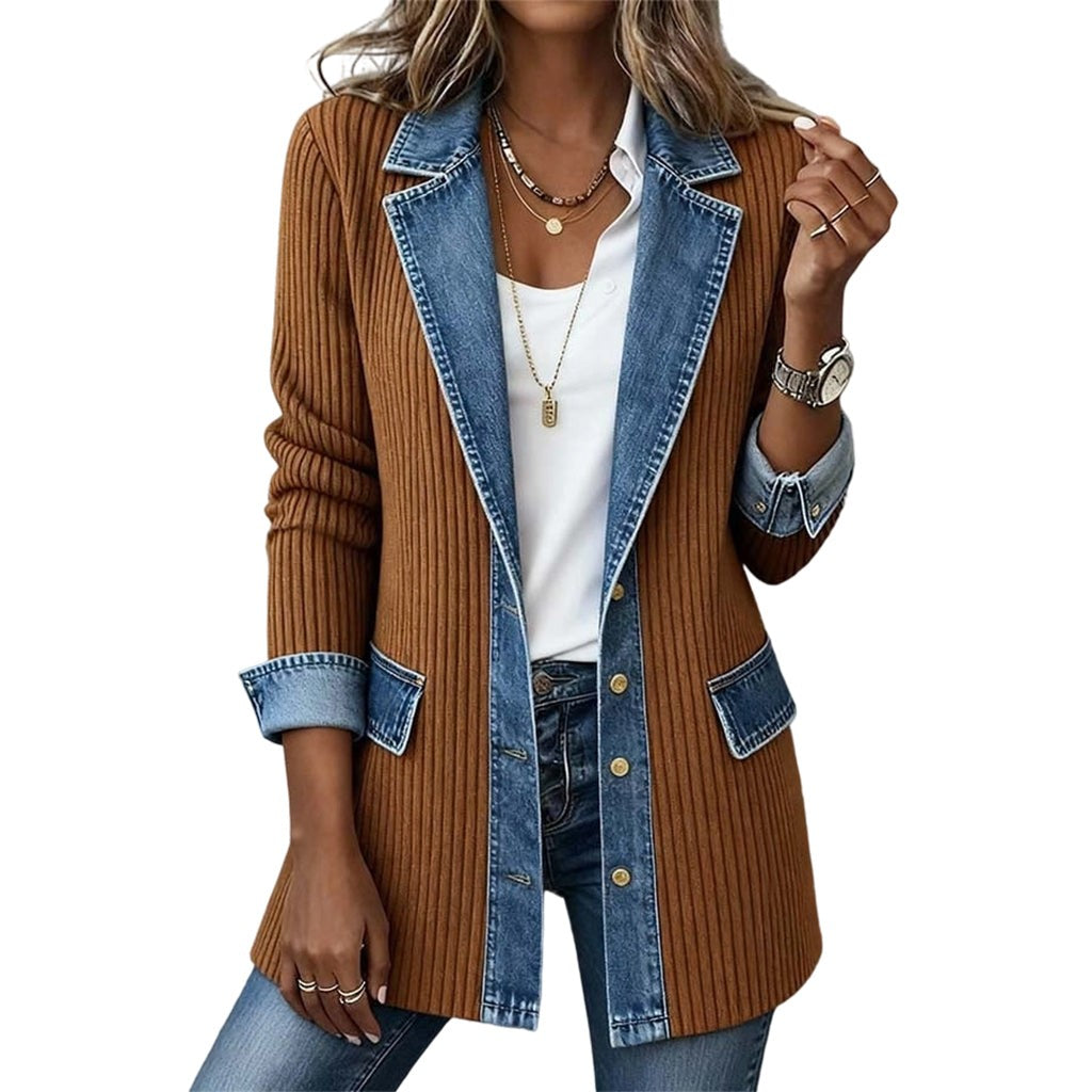 Imogen | Denim Coat with Ribbed Inserts