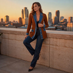 Imogen | Denim Coat with Ribbed Inserts