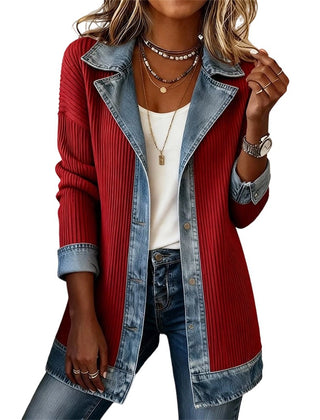 Imogen | Denim Coat with Ribbed Inserts