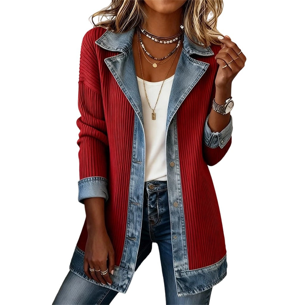 Imogen | Denim Coat with Ribbed Inserts