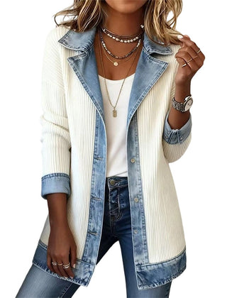 Imogen | Denim Coat with Ribbed Inserts