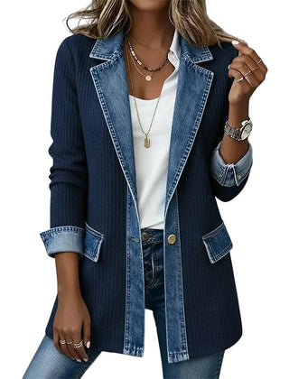 Imogen | Denim Coat with Ribbed Inserts